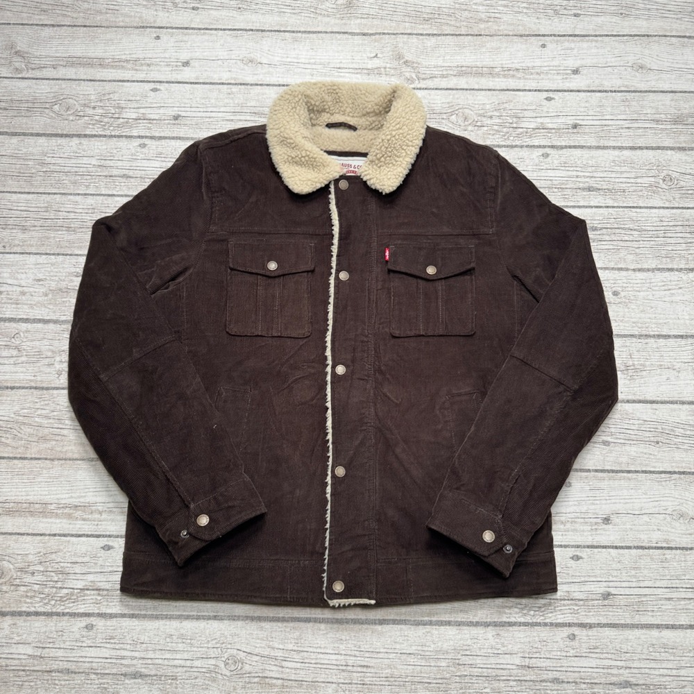 Levi's Jacket Men's Medium Brown Fleece Lined Corduroy Sherpa Trucker Workwear